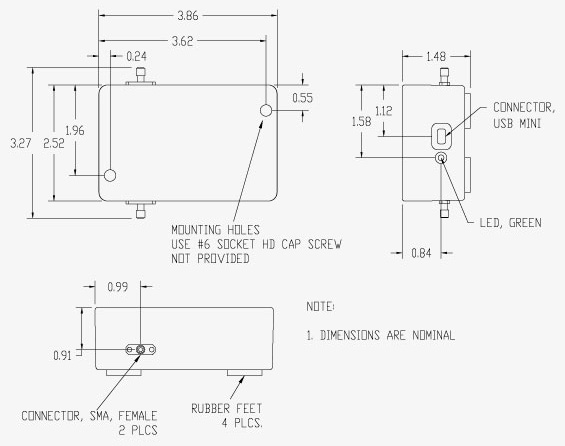 Vaunix LDA-302P-2N Digital Attenuator Mechanical Drawing