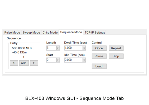 BLX 403 Windows GUI Sequence Mode Tab