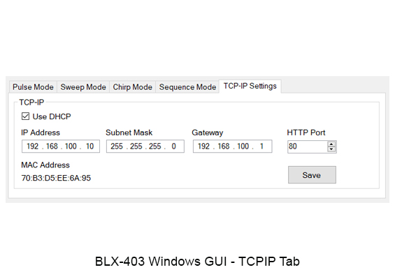 BLX 403 Windows GUI TCPIP Tab
