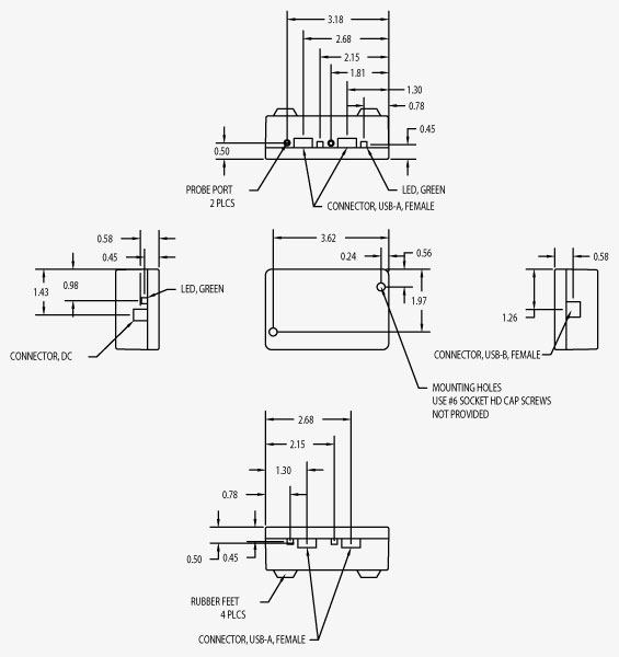 Vaunix LPH-204B USB Hub Mechanical Drawing
