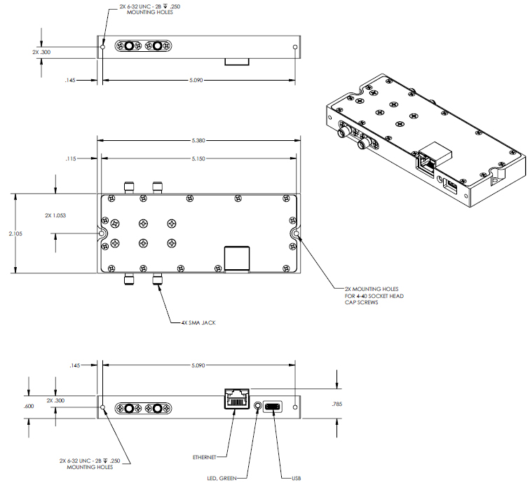 LDA-608V-2 Lab Brick® High Resolution Digital Attenuator Mechanical Drawing
