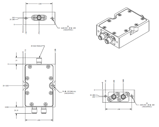 LPD-752-2 Power Divider Mechanical Drawing