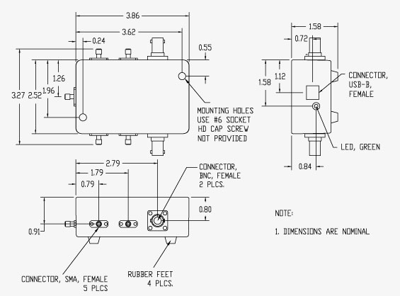 Vaunix LSW-602P4T RF Switch Mechanical Drawing
