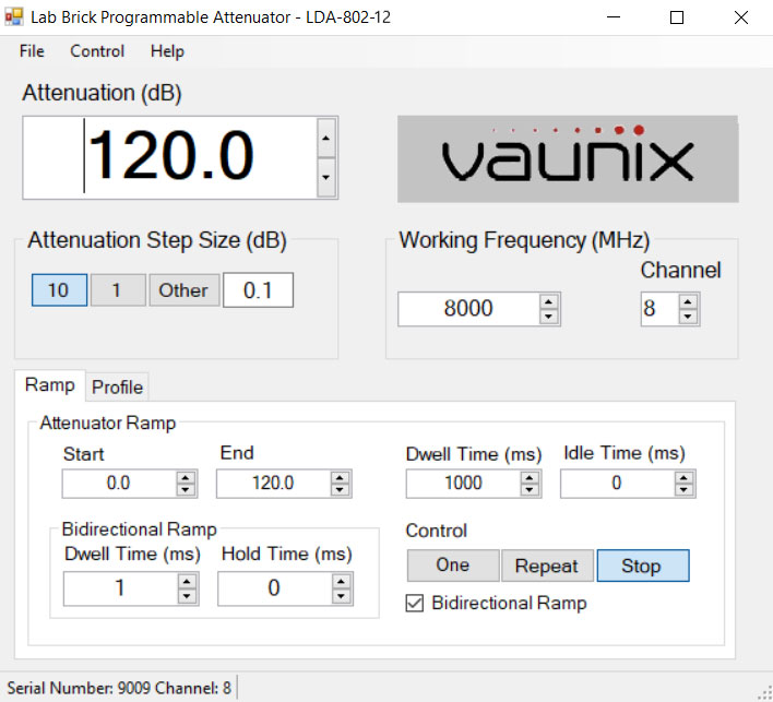 VMA-4x4-8110 700 – 7250 MHz 4x4 Matrix Attenuator GUI